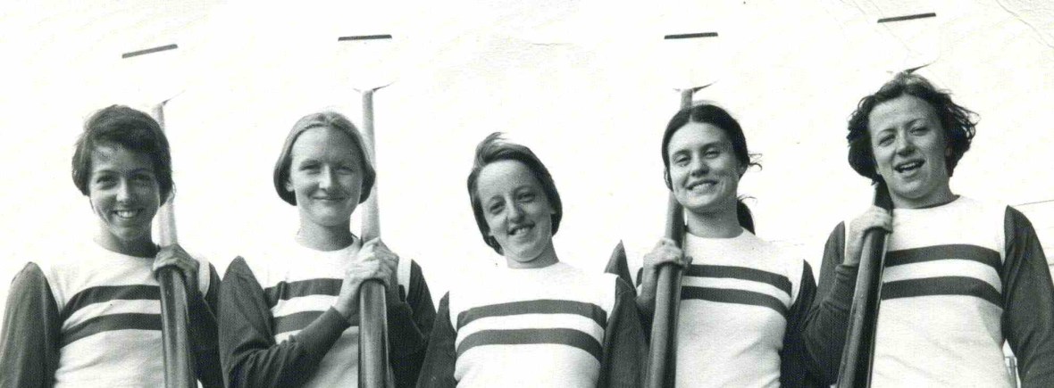 women's four in striped GB vests with blades