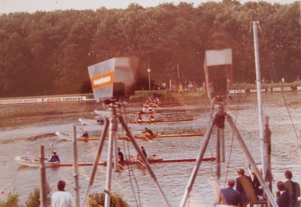 GB W2x at the start of the World Championships 1977
