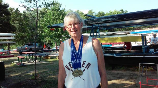 Helen McFie-Simone with rowing medals