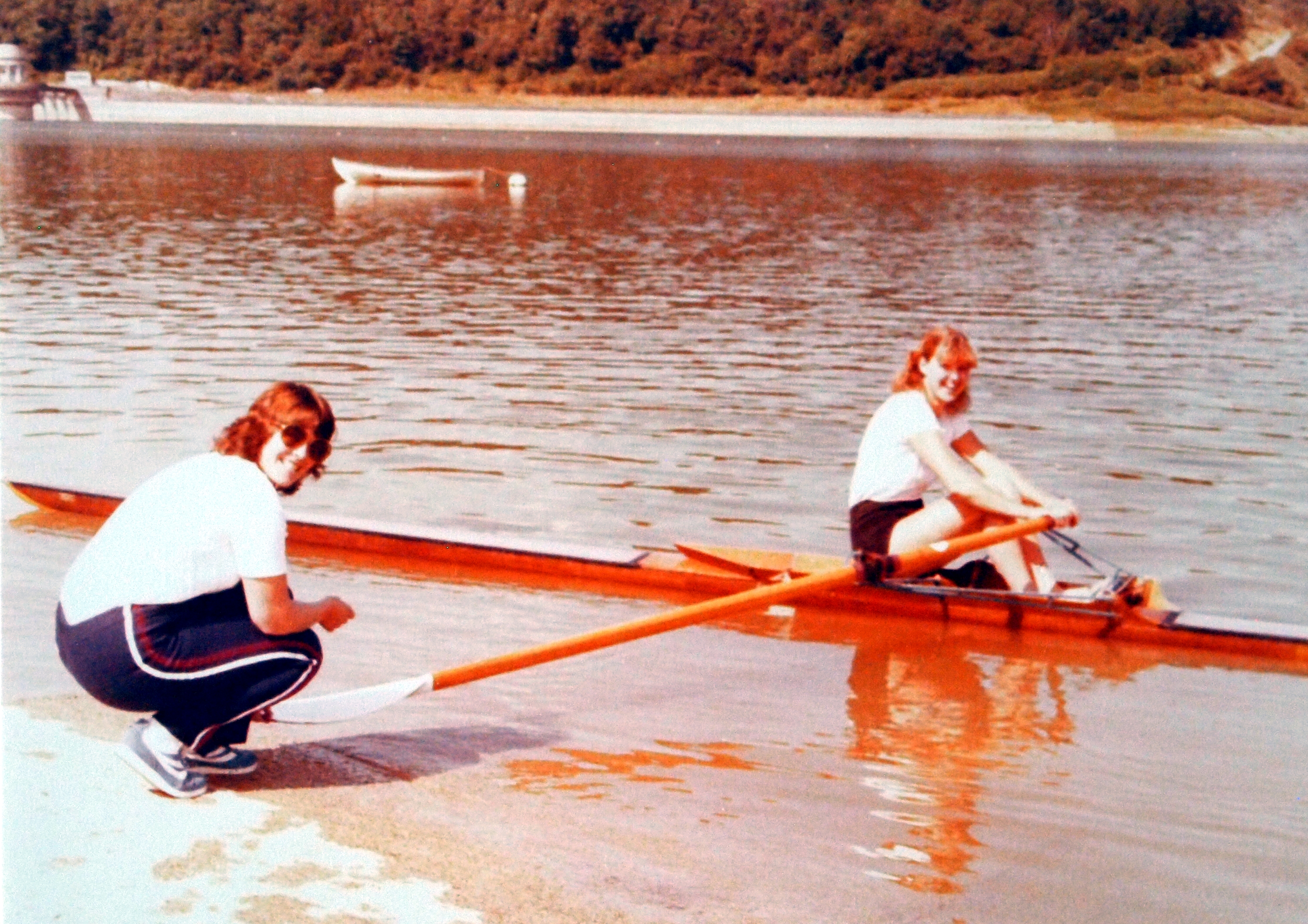 Rosie pushing Sue out in her scull