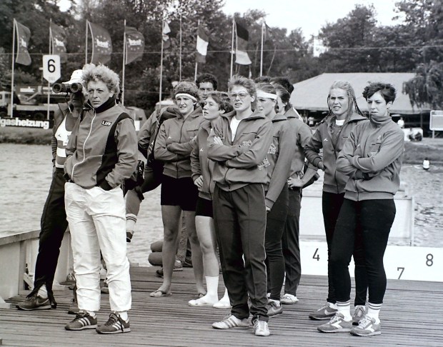 women on landing stage