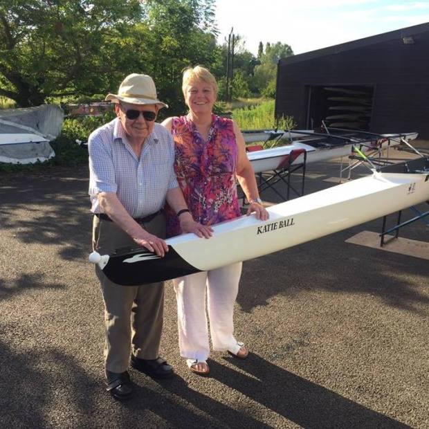 By a boat called Katie Ball