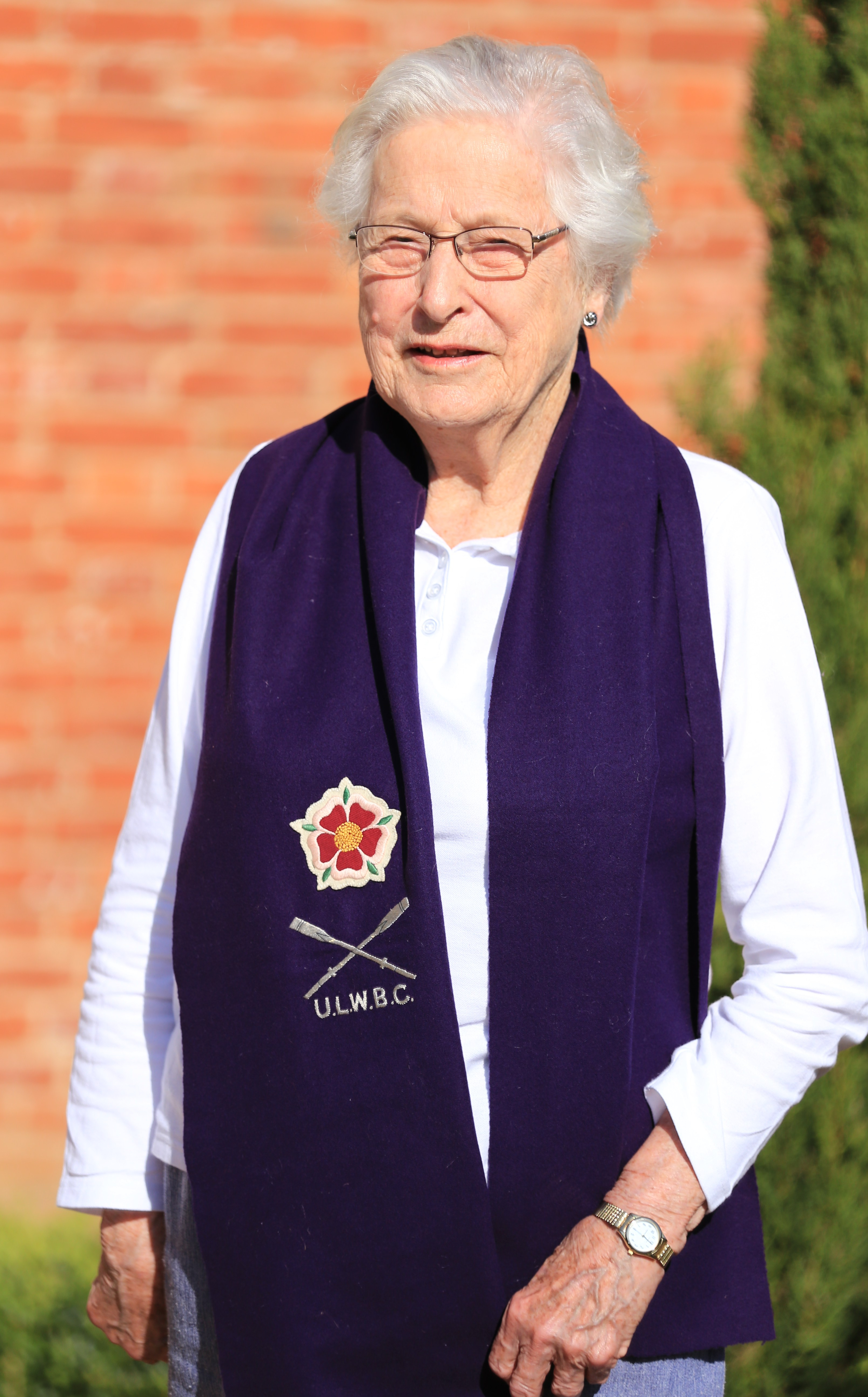 Judith in purple scarf