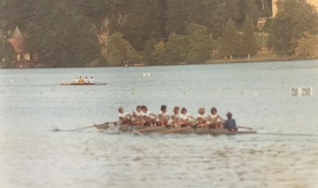 Women's eight on Lake Bled