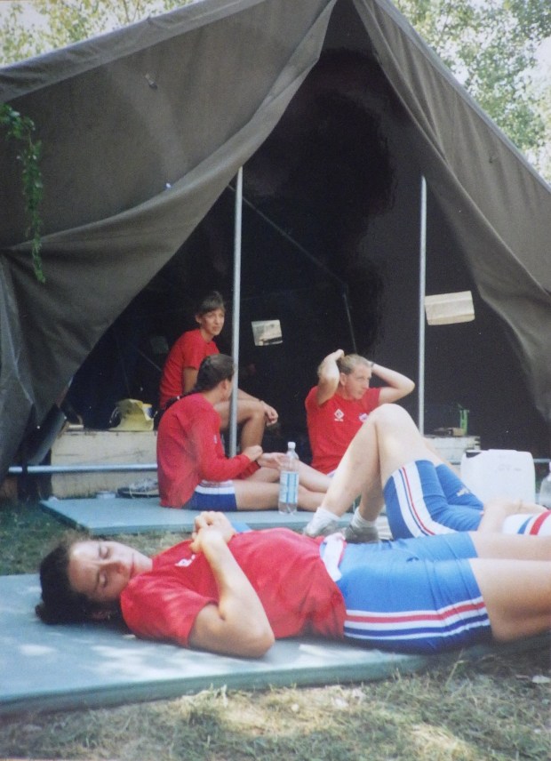 British rowers in tent