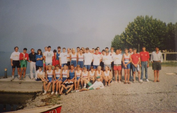 GB rowers and coaches by lake