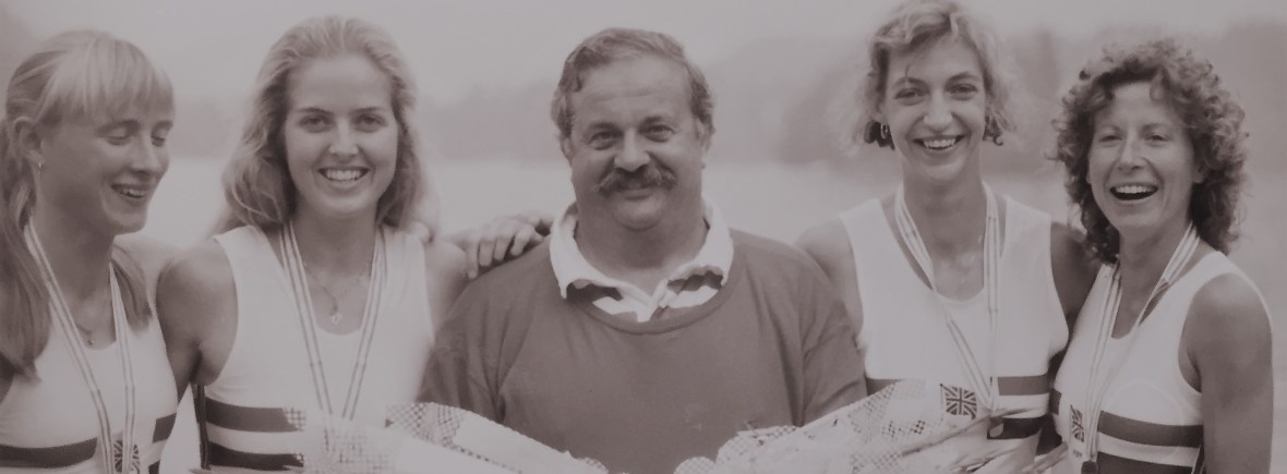 Smiling crew with coach