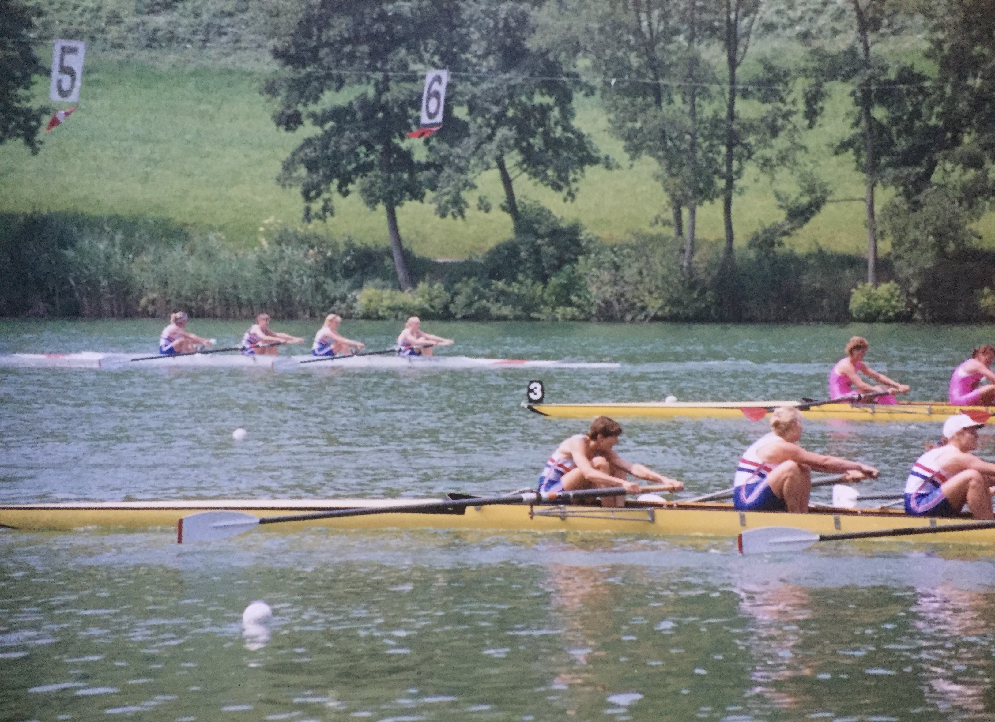 three women's fours racing