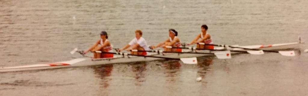 Women's quad in red shorts