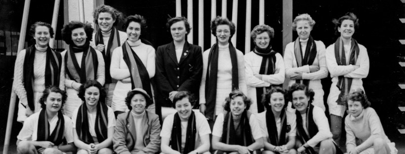 bw photo of women in college scarves