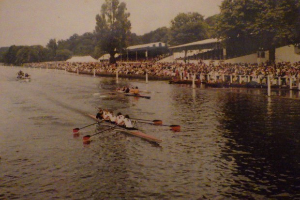 two women's fours racing at Henley Royal Regatta