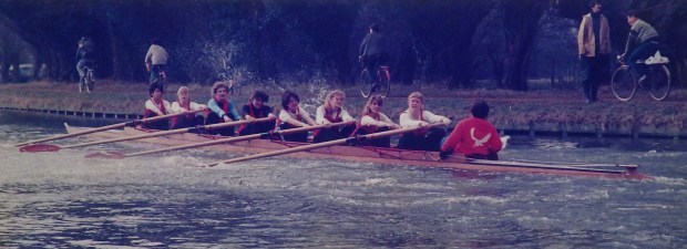 Women's eight in red vests