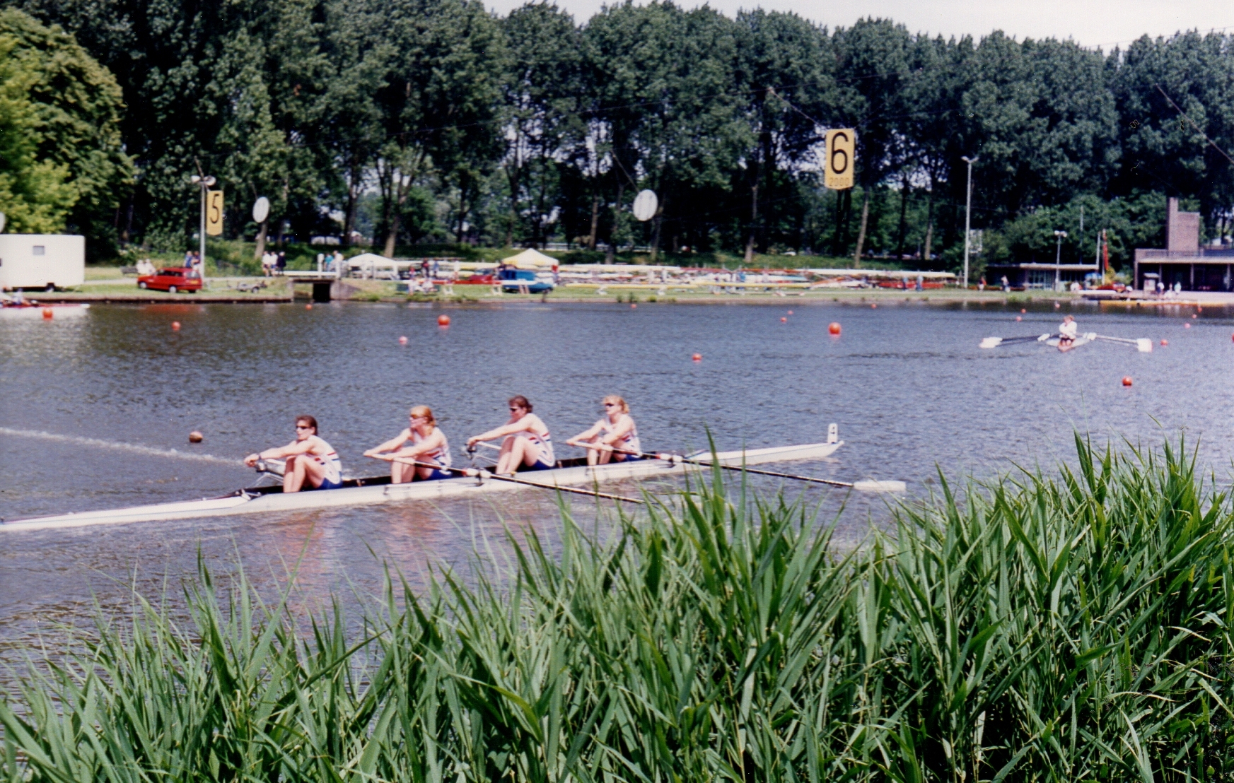 women's four crossing finish line