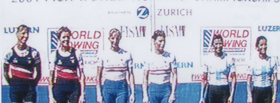 GB Lt2- in gold medal position on podium at 2001 World Rowing Championships
