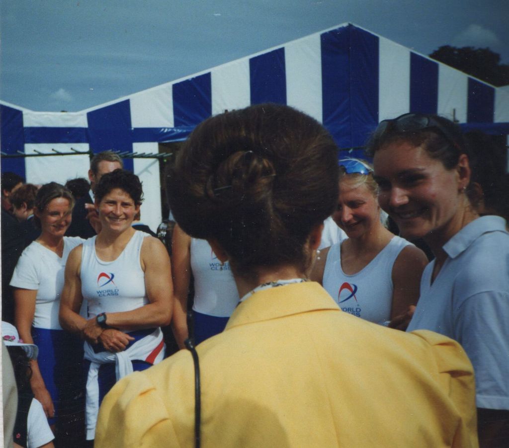 Princess Anne talking to rowers