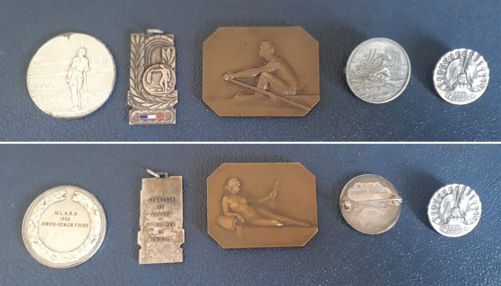 Collection of medals, back and front.